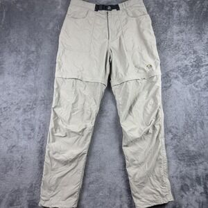 Mountain Hardwear Pants Mens M Convertible Hiking Khaki Zip Off Nylon Belted
